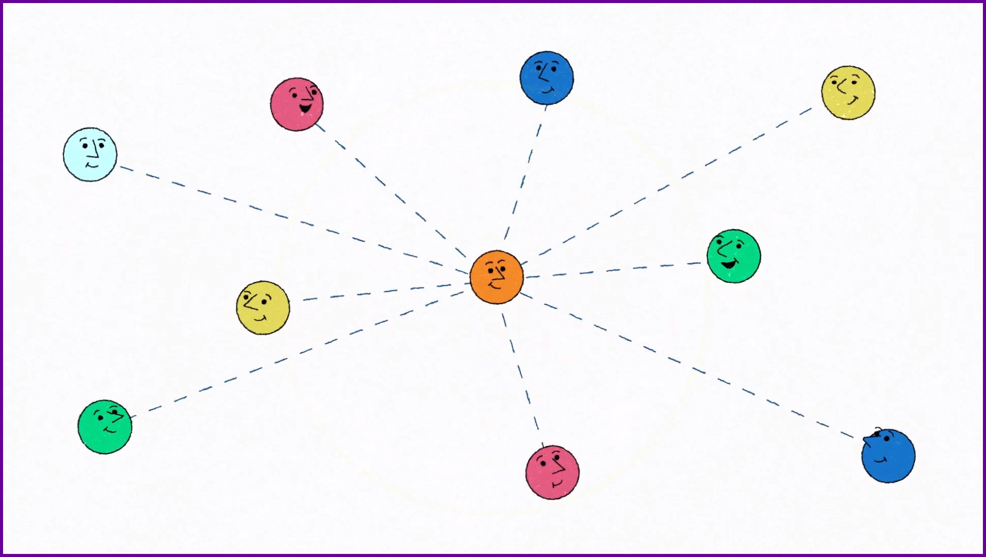 A graphic showing a network of smiling faces.